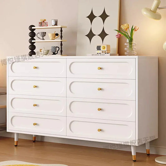 Modern Simple Dresser Cabinet – Minimalist Cream Hidden Storage with Stylish Handles
