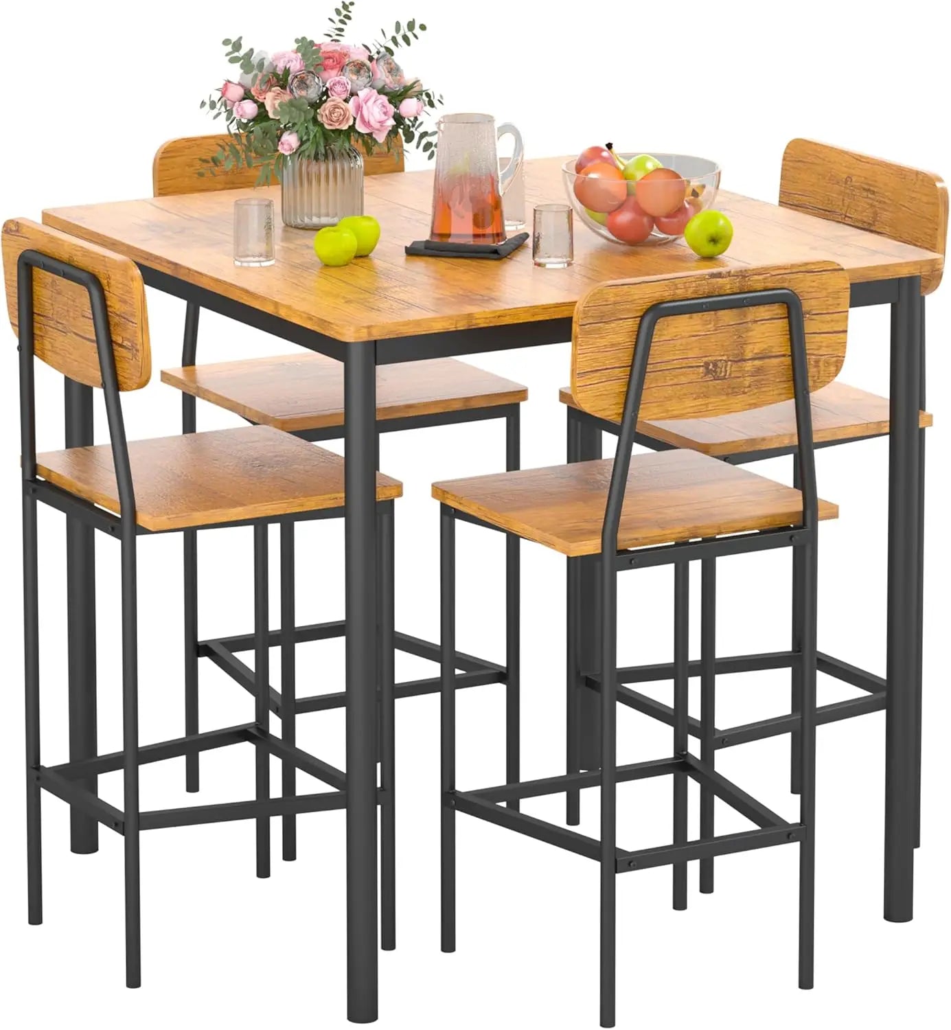 4-Person Industrial Dining Table Set