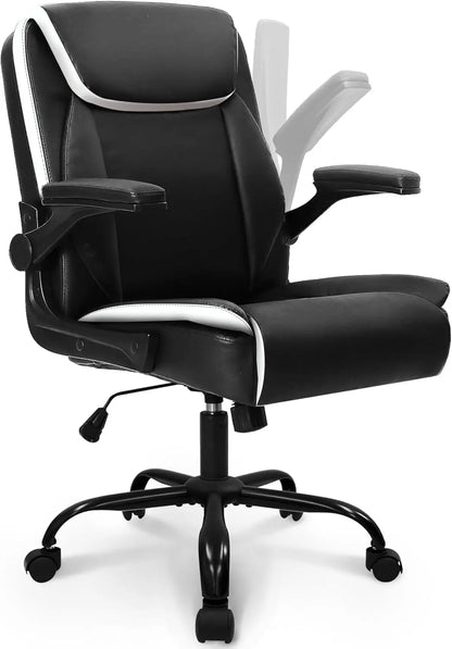 Ergonomic Leather Office Chair with Flip-Up Arms