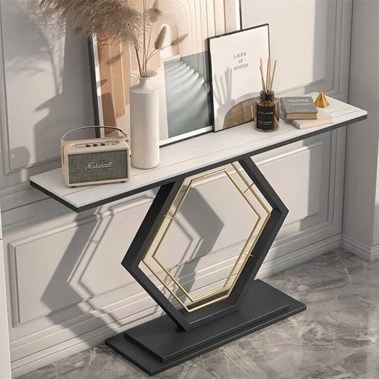 Marble Console Table with Geometric Base