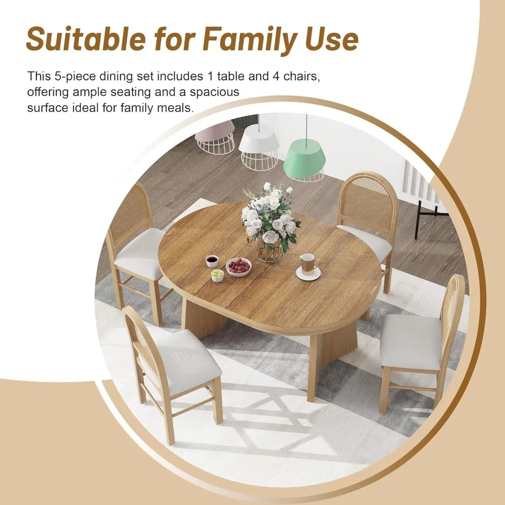 5-Piece Retro Dining Set with Extendable Table