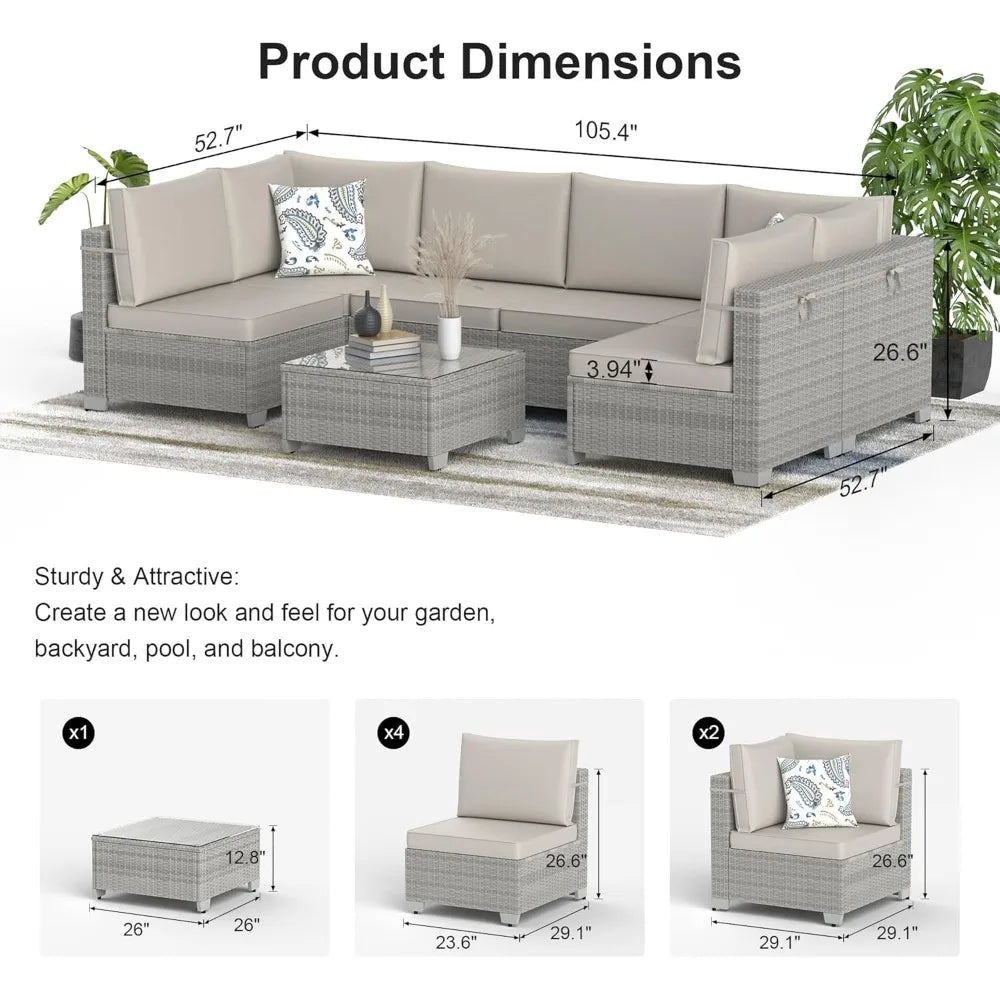 7-Piece Outdoor Wicker Sectional