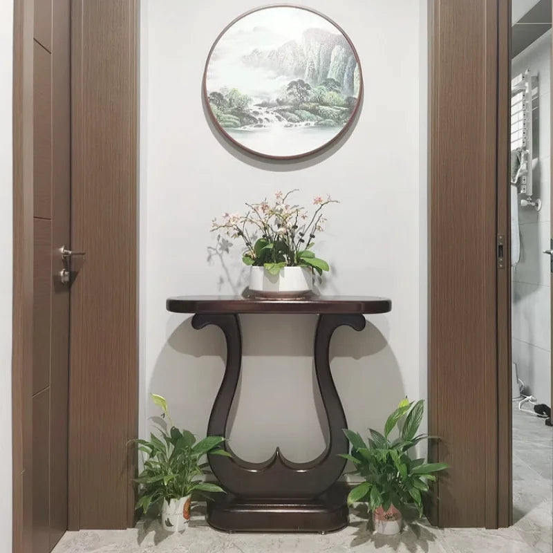 Modern Corner Console Table – Nordic Wooden Entryway Table for Hallways and Living Room Spaces