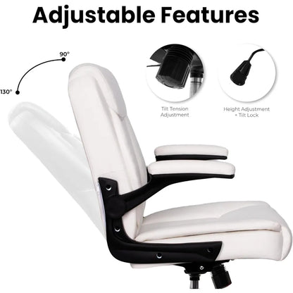 Ergonomic Leather Office Chair with Flip-Up Arms
