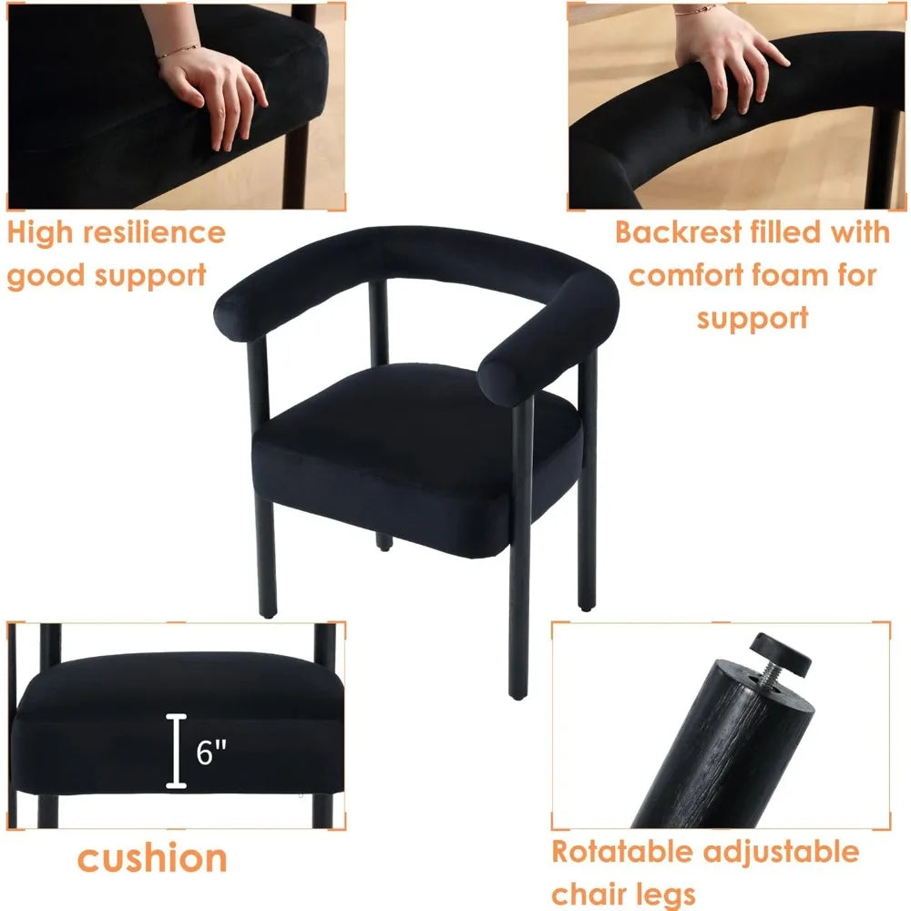Mid-Century Barrel Dining Chairs – Set of 4 Curved Upholstered Armchairs with Wooden Legs