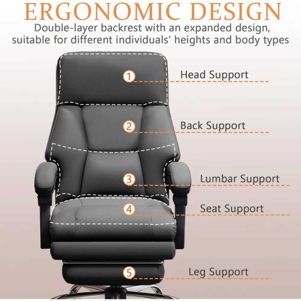 Ergonomic Leather Executive Office Chair with Footrest