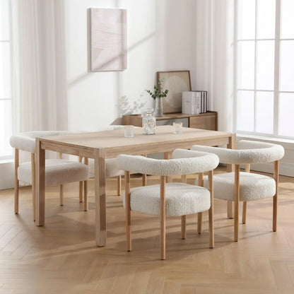 Mid-Century Barrel Dining Chairs – Set of 4 Curved Upholstered Armchairs with Wooden Legs