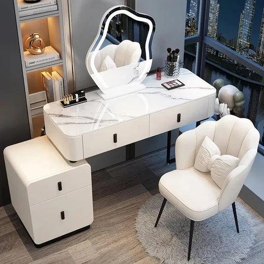 Modern Luxury Vanity Table – Vintage European Makeup Desk with Mirror & Stool