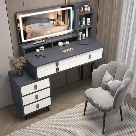 Modern Nordic Vanity Table – Classic Makeup Desk with Mirror & Stool