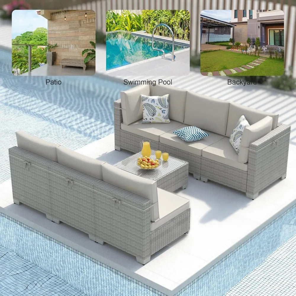 7-Piece Outdoor Wicker Sectional