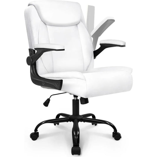 Ergonomic Leather Office Chair with Flip-Up Arms