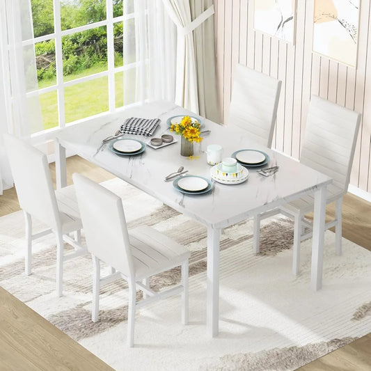 4-Person Marble Dining Table Set