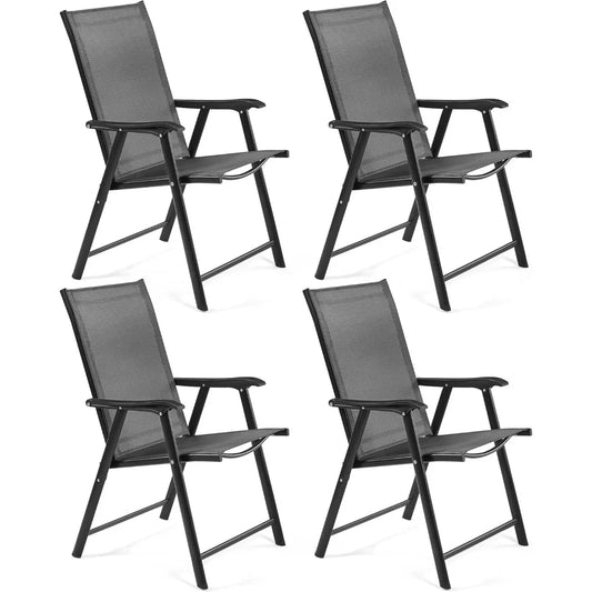 Set of 4 Patio Dining Chairs – Foldable Outdoor Armchairs with Metal Frame