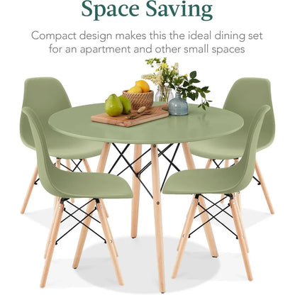 5-Piece Dining Set – Compact Mid-Century Table with 4 Plastic Chairs