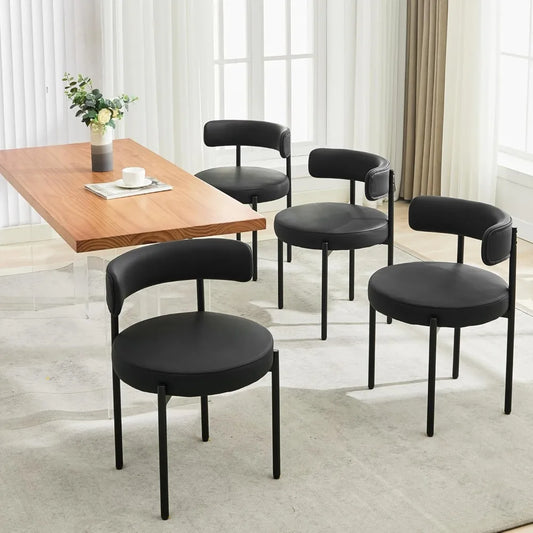 Set of 4 Faux Leather Dining Chairs – Mid-Century Modern with Barrel Back Design