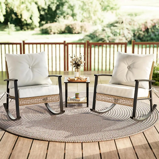 3-Piece Outdoor Rocking Bistro Set with Oversized Chairs and Coffee Table