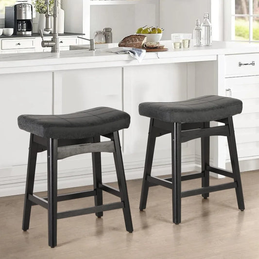 Wood Saddle Bar Stools Set