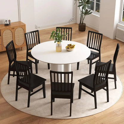 Set of 8 Farmhouse Spindle Back Chairs – White Wood Windsor Dining Side Chairs