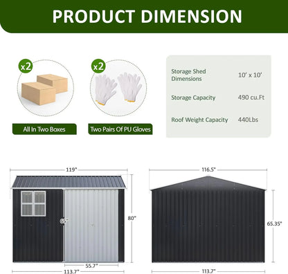 10×10 Outdoor Metal Storage Shed