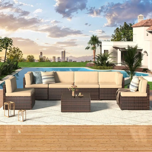 7-Piece Wicker Patio Sectional Set