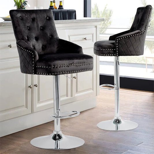 Adjustable Velvet Lion Knocker Bar Stool