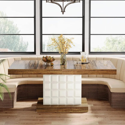 63'' Farmhouse Rectangular Dining Table – Modern Wooden Table with Geometric Base for 4–6 People