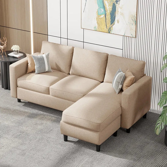 Compact L-Shaped Linen Sofa